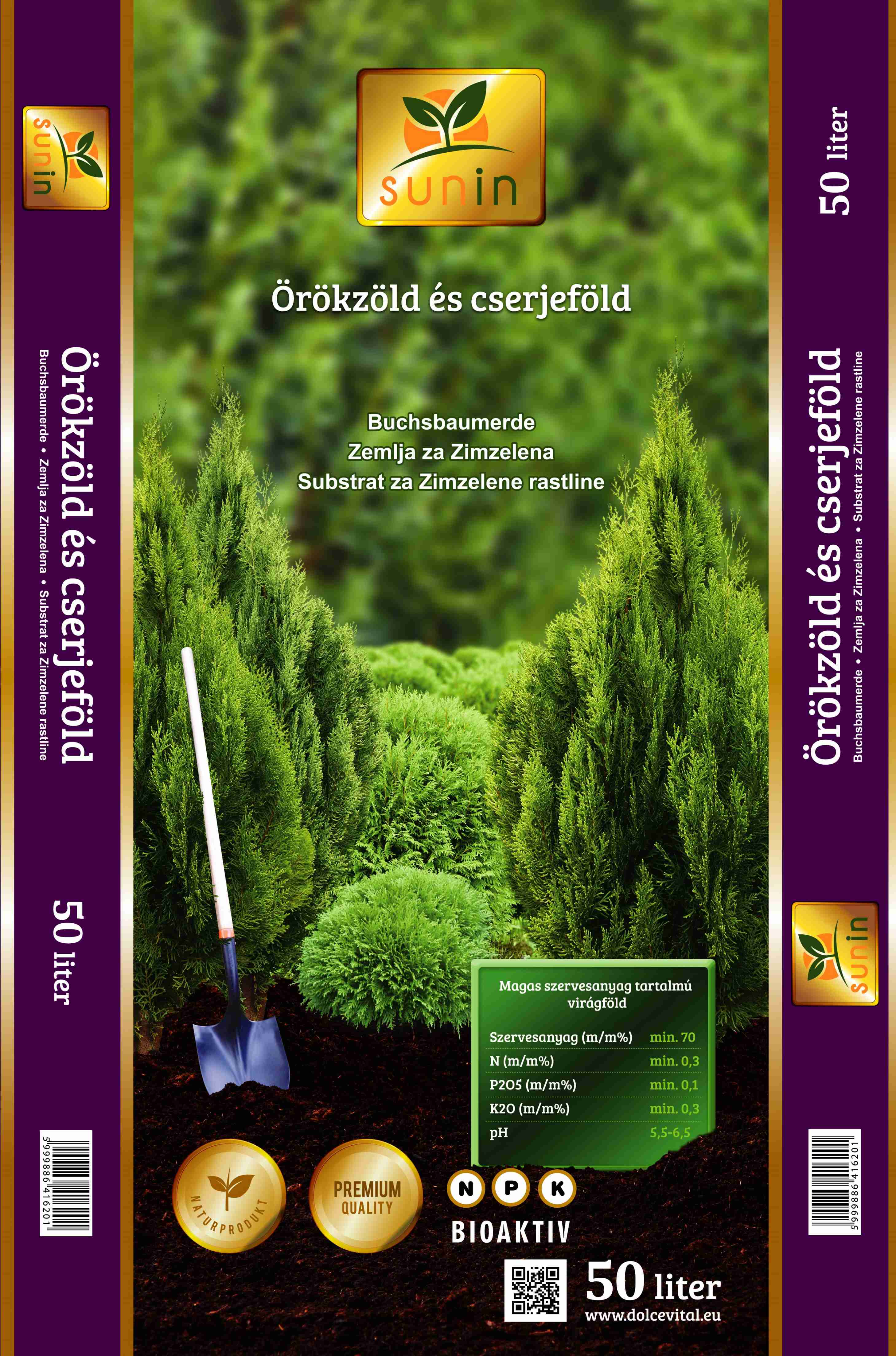 Virágföld PRÉMIUM Örökzöld és cserjeföld Sunin 50 l