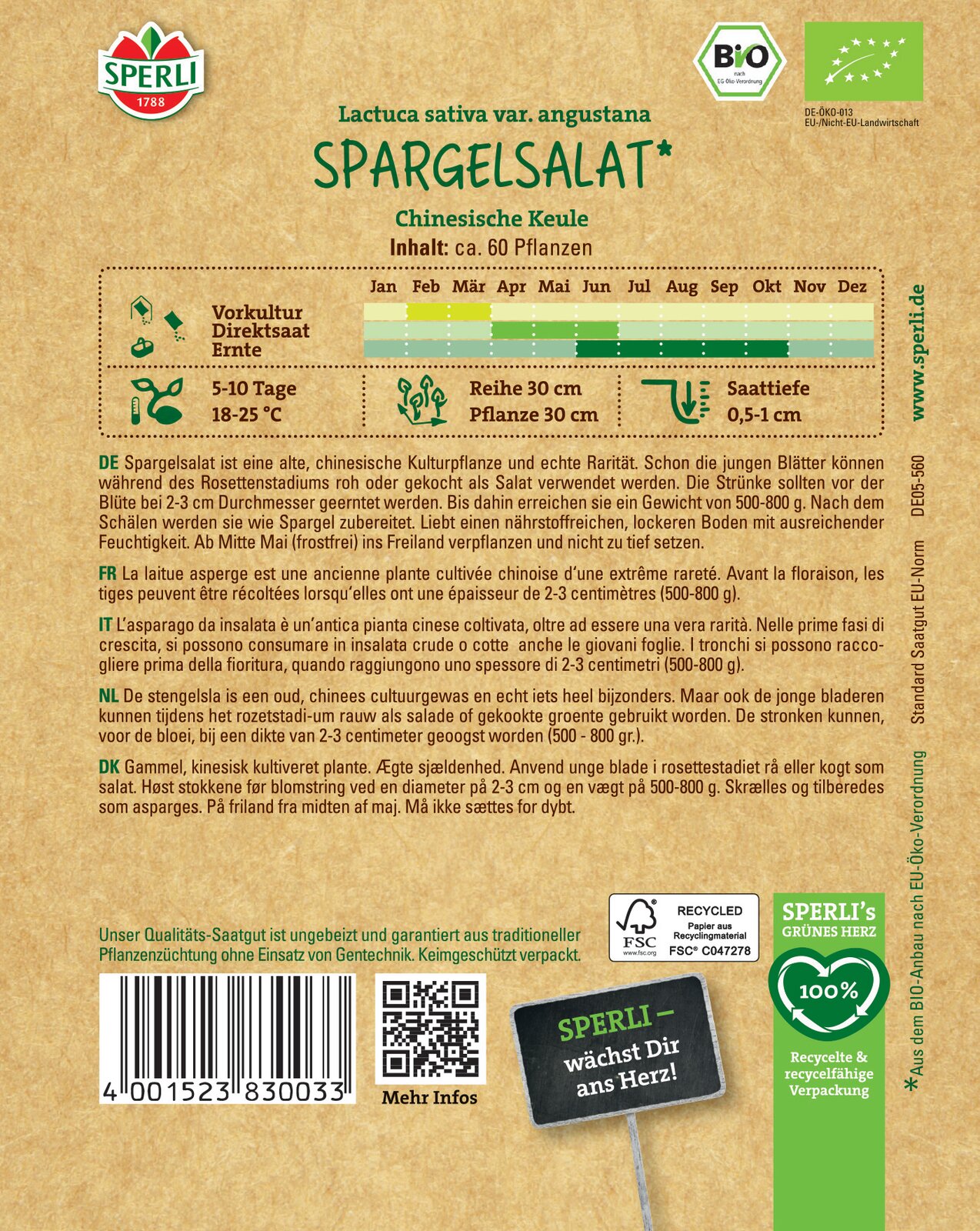 Spárgaszár saláta BIO 60 szem Sperli