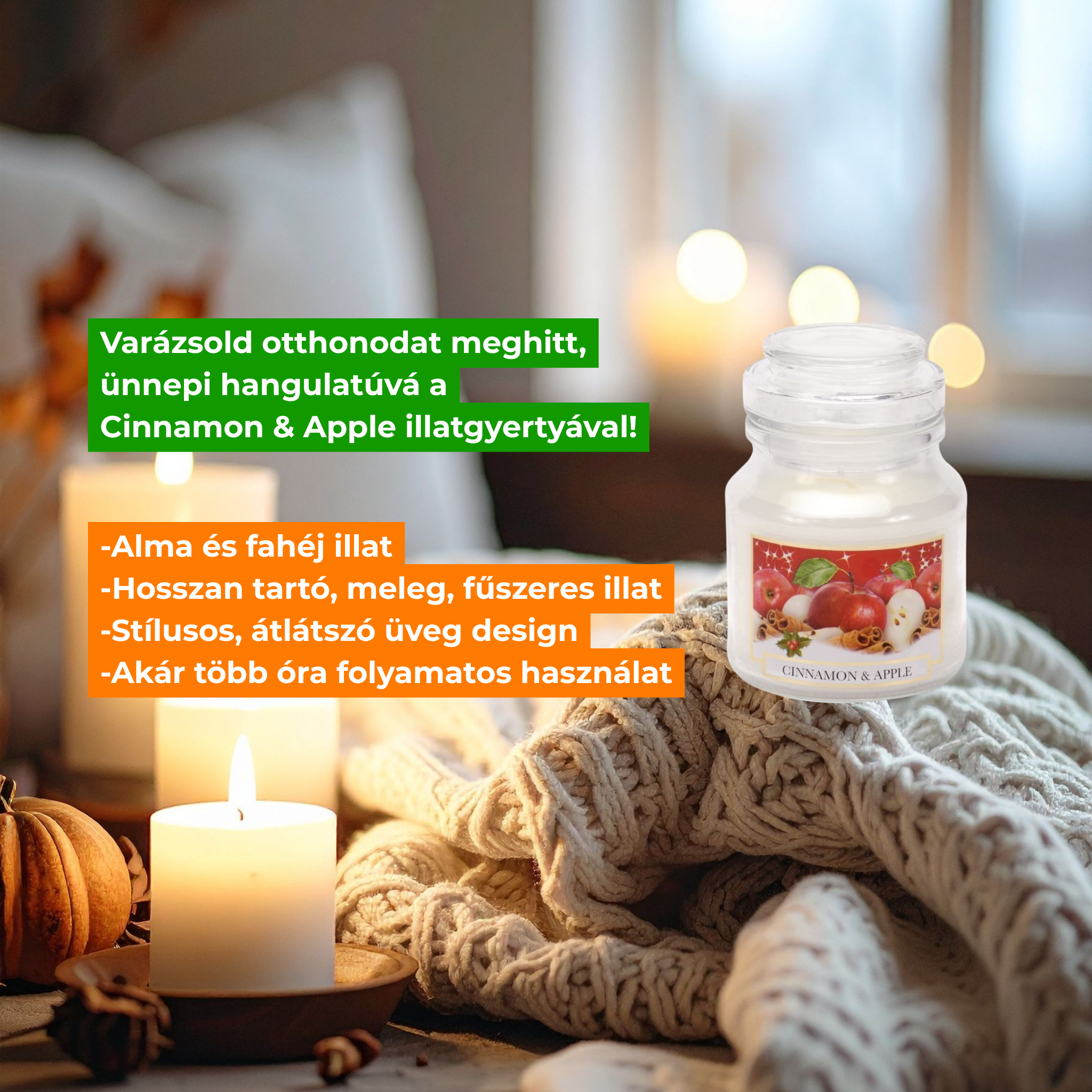 Sticlă parfumată Premium, scorțișoară și măr resigilabil 130 g