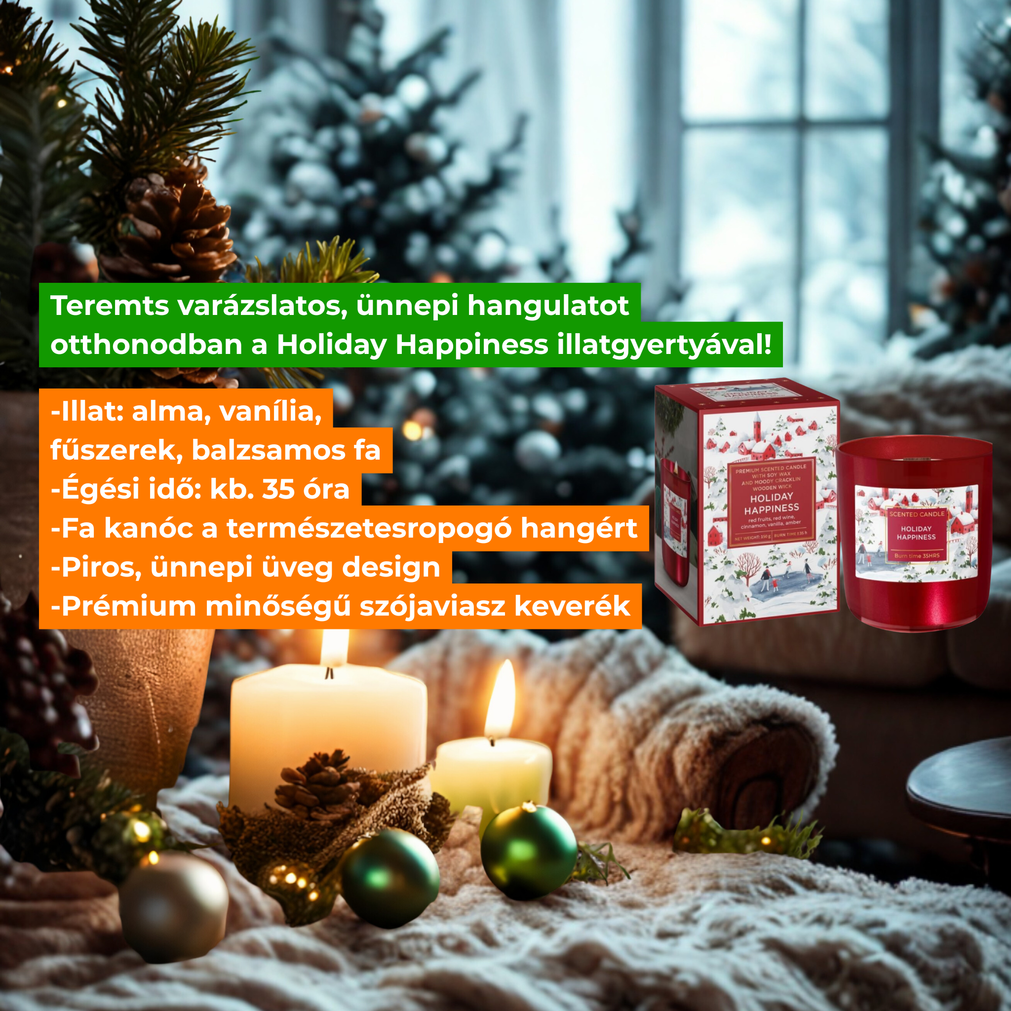 Sticlă parfumată Premium, ceară de soia Holliday Happiness 150 g