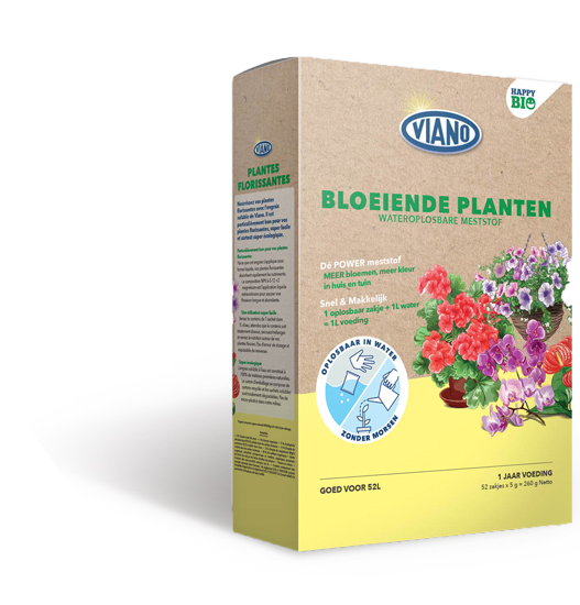 Viano Bio Happy vízoldható szerves táp Virágzó dísznövényekhez 4-3-10+MgO 50x5g