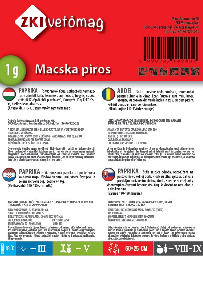 Ardei iute tip "Pisică" roșu 1g ZKI