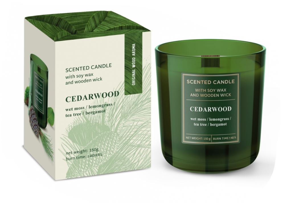 Sticlă parfumată - Ceară de soia de calitate superioară Cedarwood 150 g