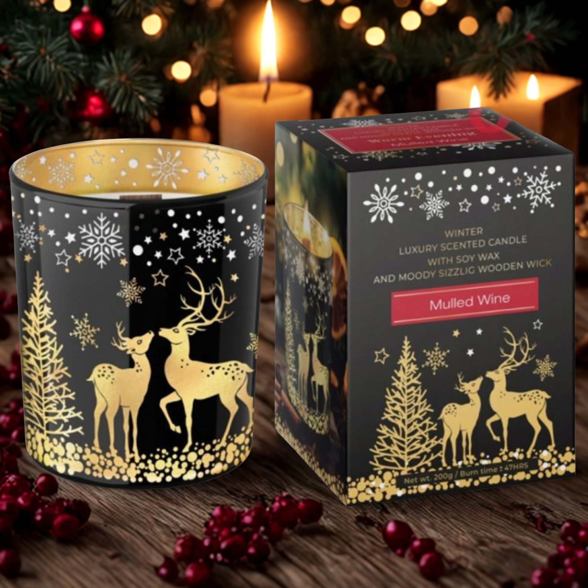 Lumânare parfumată-Premium, ceară de soia Warm Evening Muled Wine 200 g