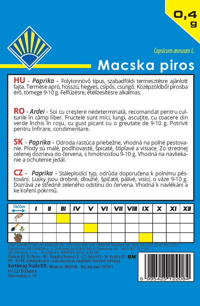 Étkezési paprika Macska Piros BK 0,4 g