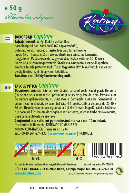 Fasole verde cu teci galbene tip tufiș Capitano 50g