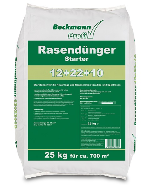 Îngrășământ de gazon Beckmann pentru însămânțat iarbă, instalare covoraș de gazon 12-22-10 25kg