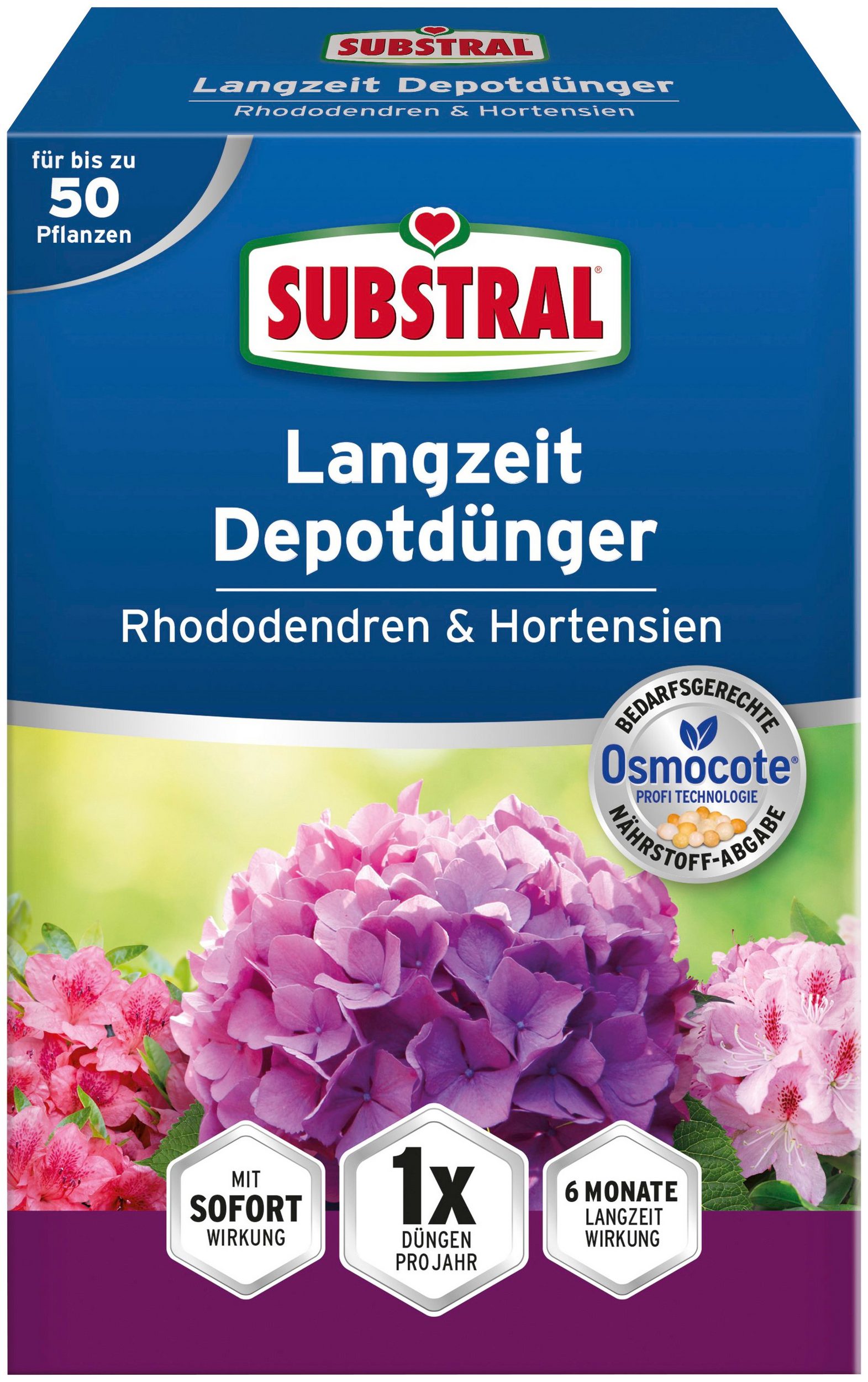 Substral Osmocote  îngrășământ magic pentru Rhododendron, specii de hortensie, Erica cu acțiune îndelungată  0,75 kg