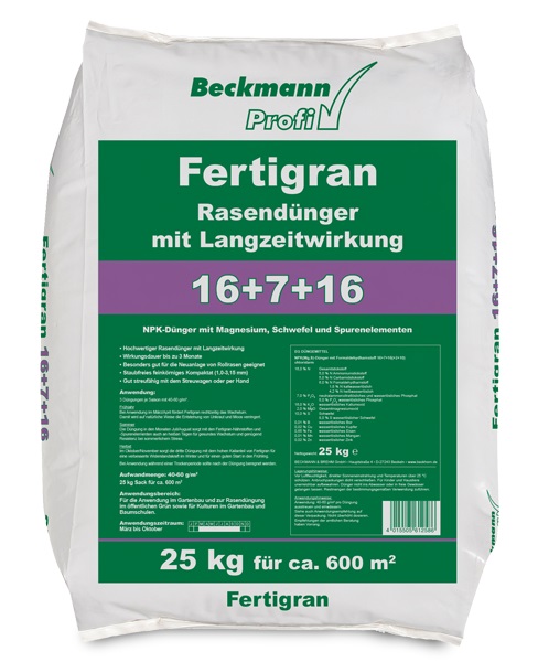Îngrășământ pentru gazon cu acțiune lungă Beckmann 16-7-16 25kg