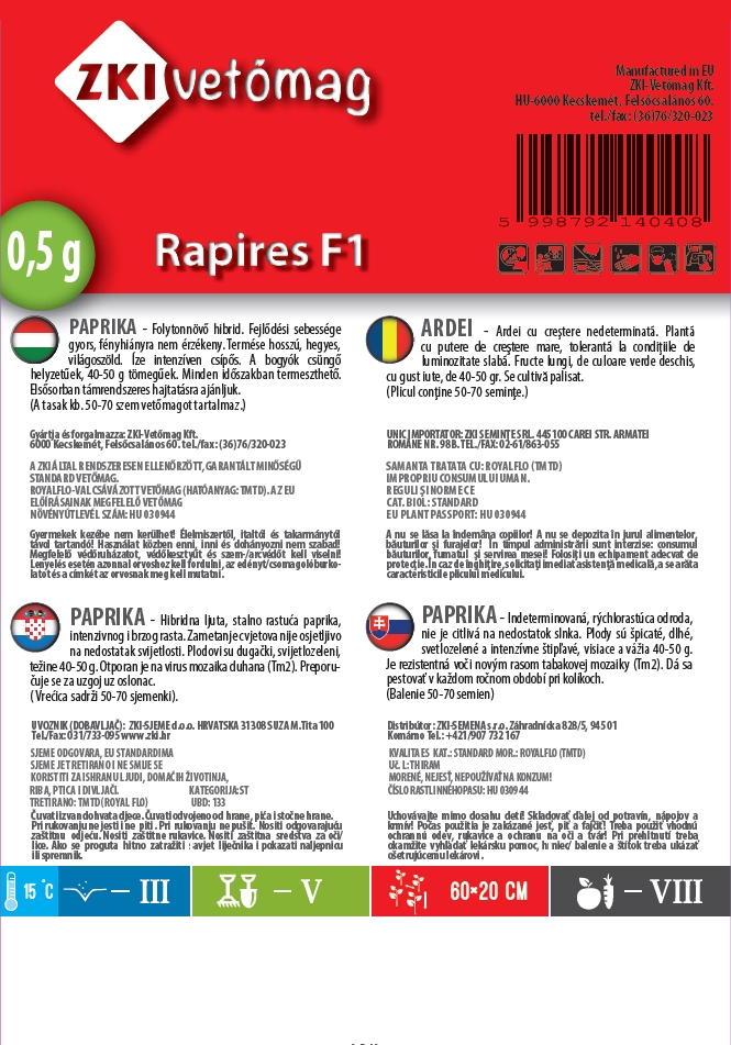 Étkezési paprika Rapires F1 0,5g ZKI