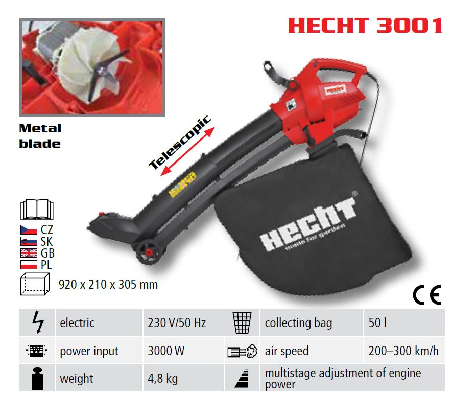 Aspirator-suflanță de verdeață cu motor electric HECHT 3001 3000 W