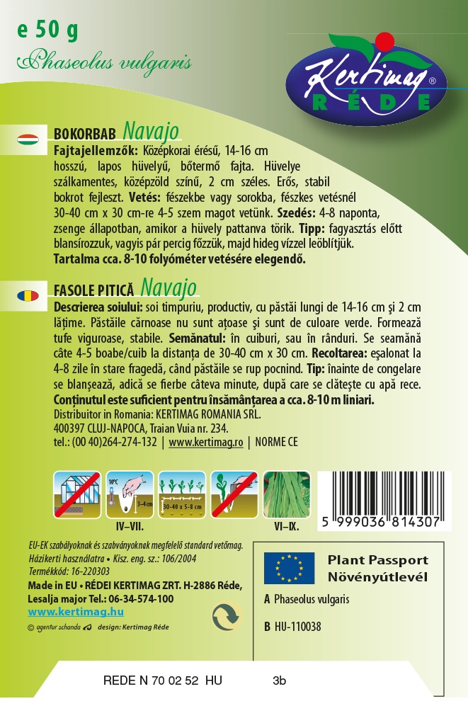 Fasole pitică cu păstaie verde  Navajo 50g