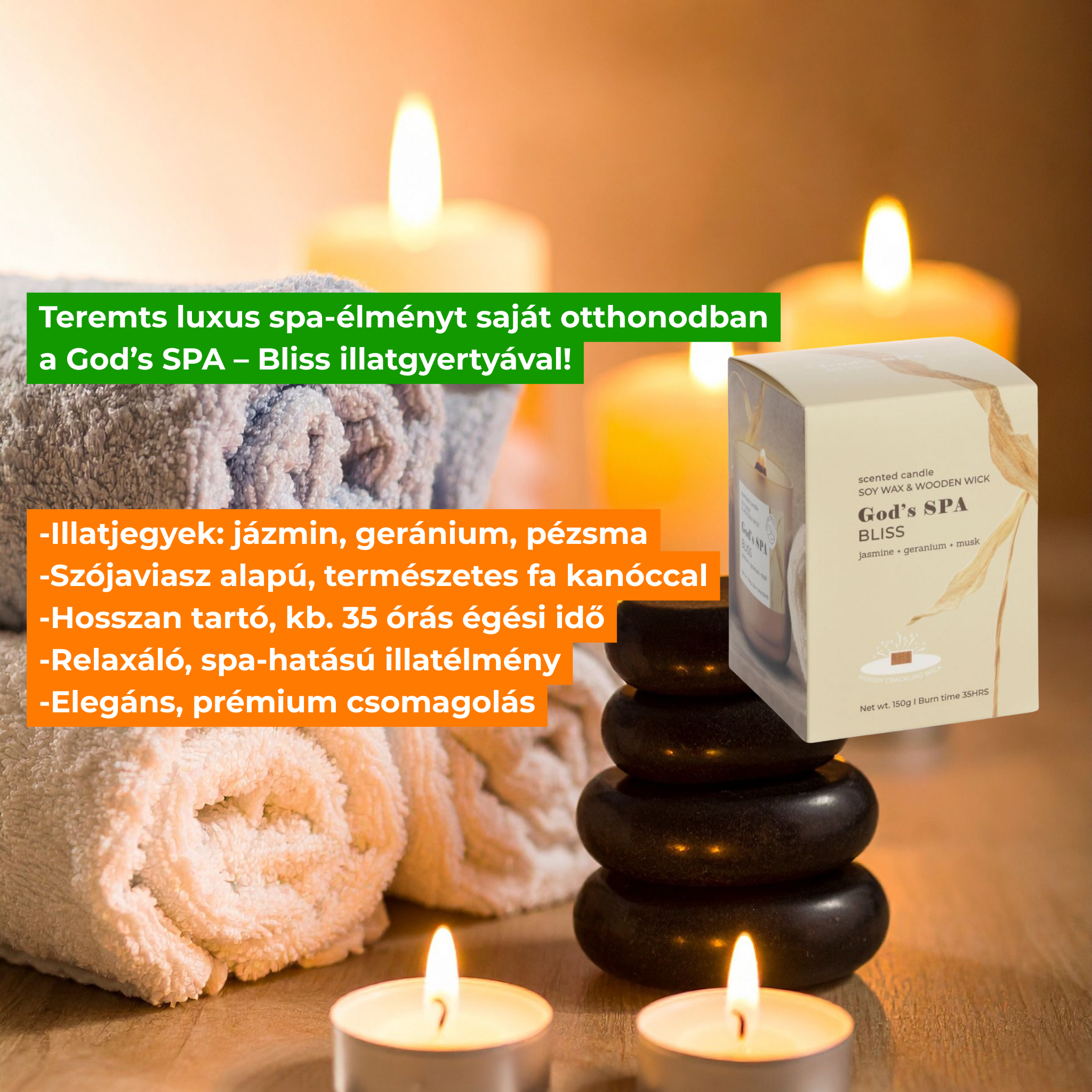 Sticlă parfumată Premium, ceară de soia God's SPA Bliss 150 g