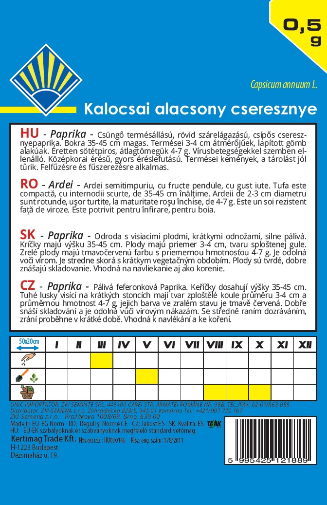 Ardei iute Kalocsai cireșe joase BK 0,5 g