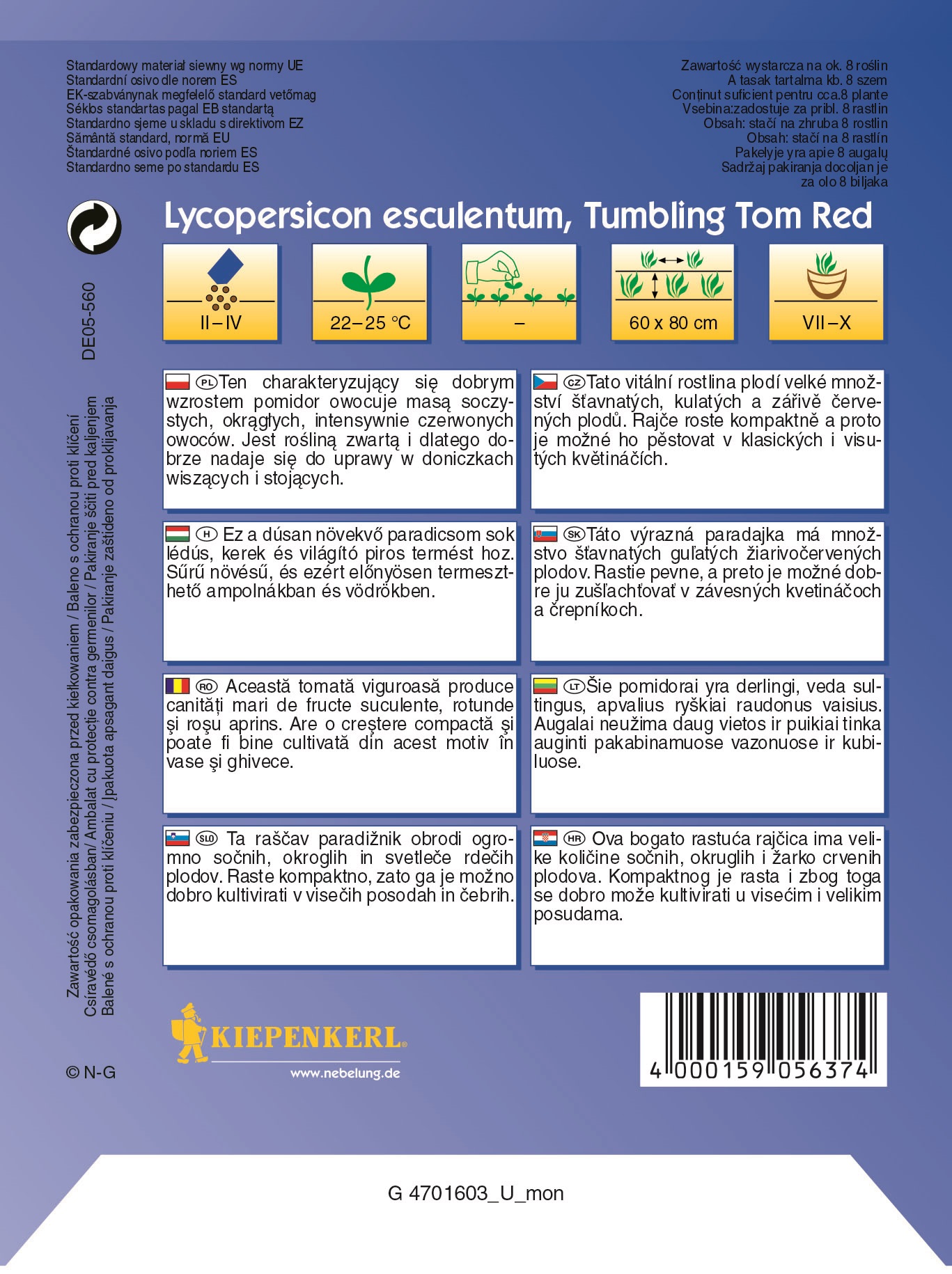 Roșii de balcon Tom Red Kiepenkerl 8 ochi