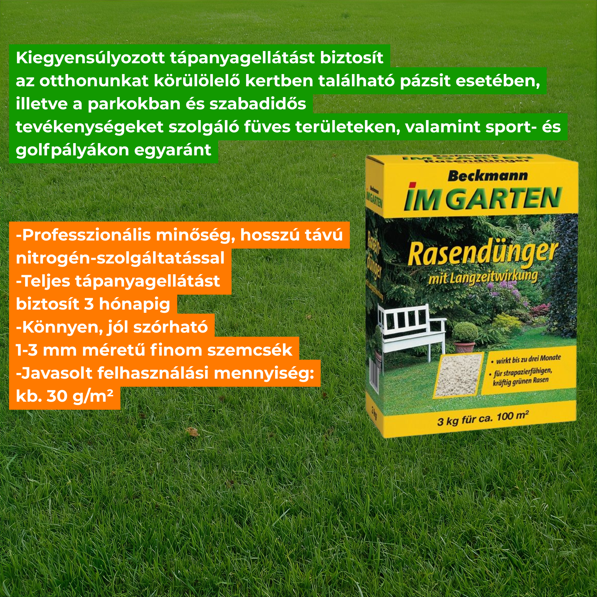 Beckmann Îngrășământ pentru gazon cu acțiune lungă 20-5-8 3kg