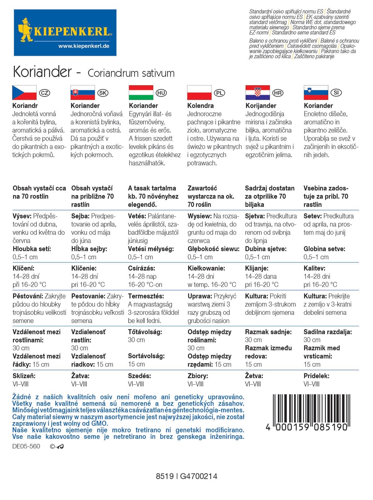 Koriander levél Kiepenkerl kb 70 szem